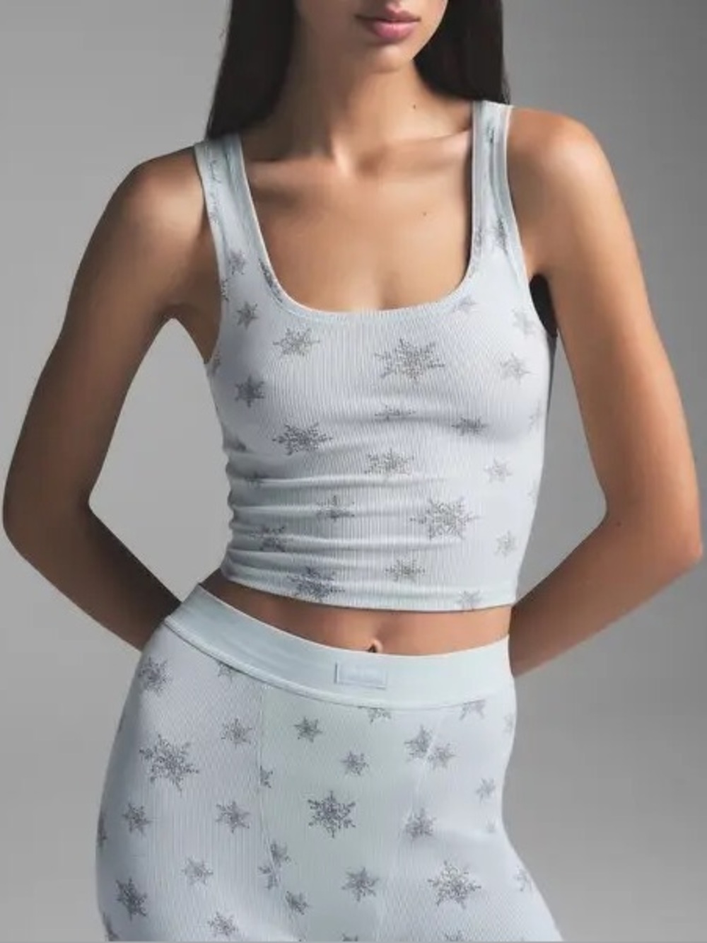 SKIMS Cotton Stretch Rib Sleeveless Frost Snowflake Blue Tank Top EUC Size S